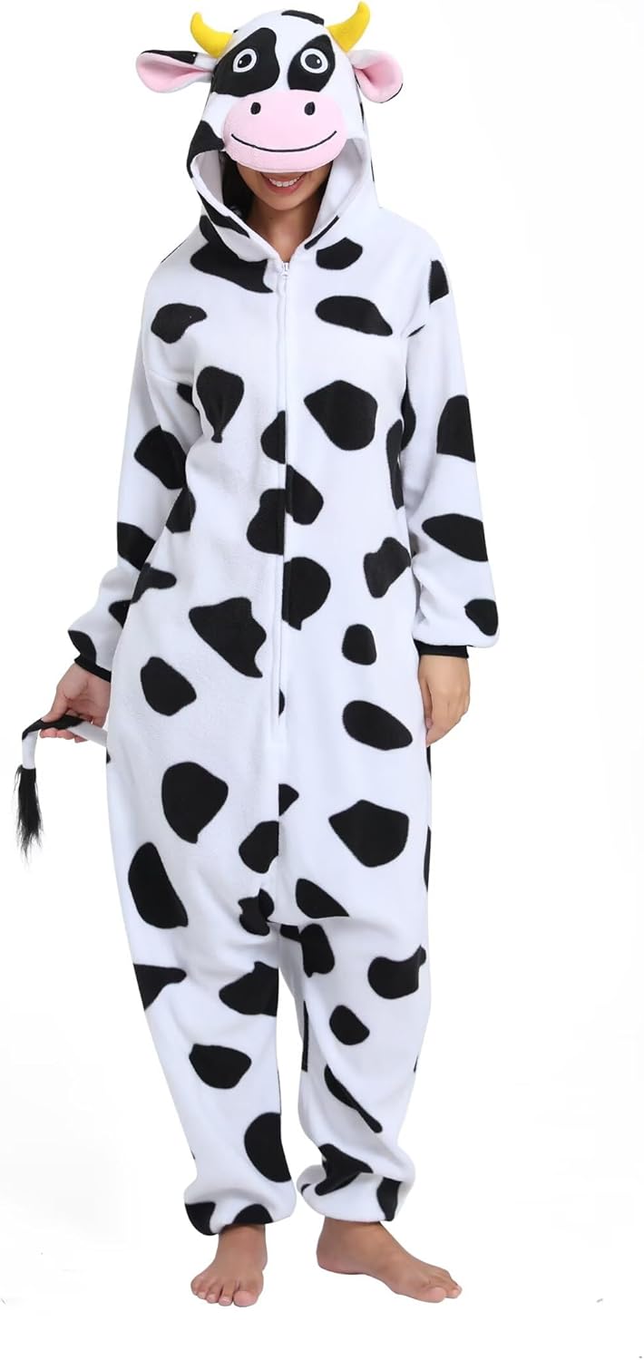 LABULA Onesie Tier Erwachsene Unisex Tieroutfit Cosplay Pyjamas Karneval kostüm L Kuh, L Kuh