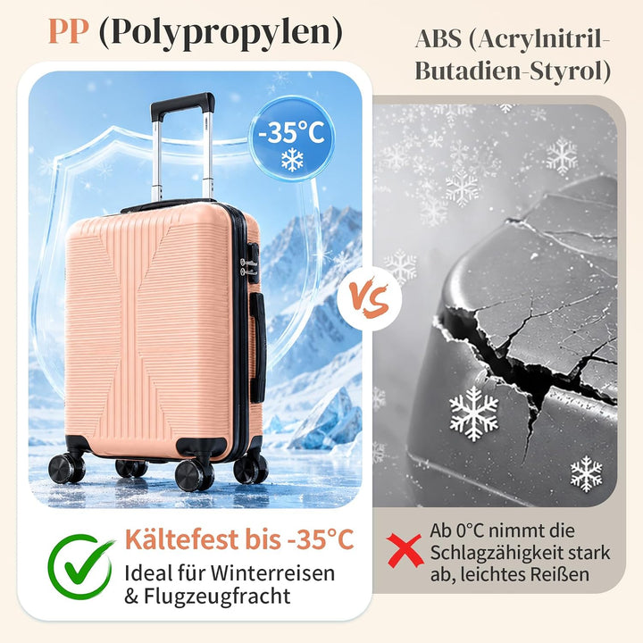 LEADZM Koffer Set 5 teilig mit Kosmetikkoffer aus PP (Altrosa) | 4x stossfester, kältefest bis -35 °