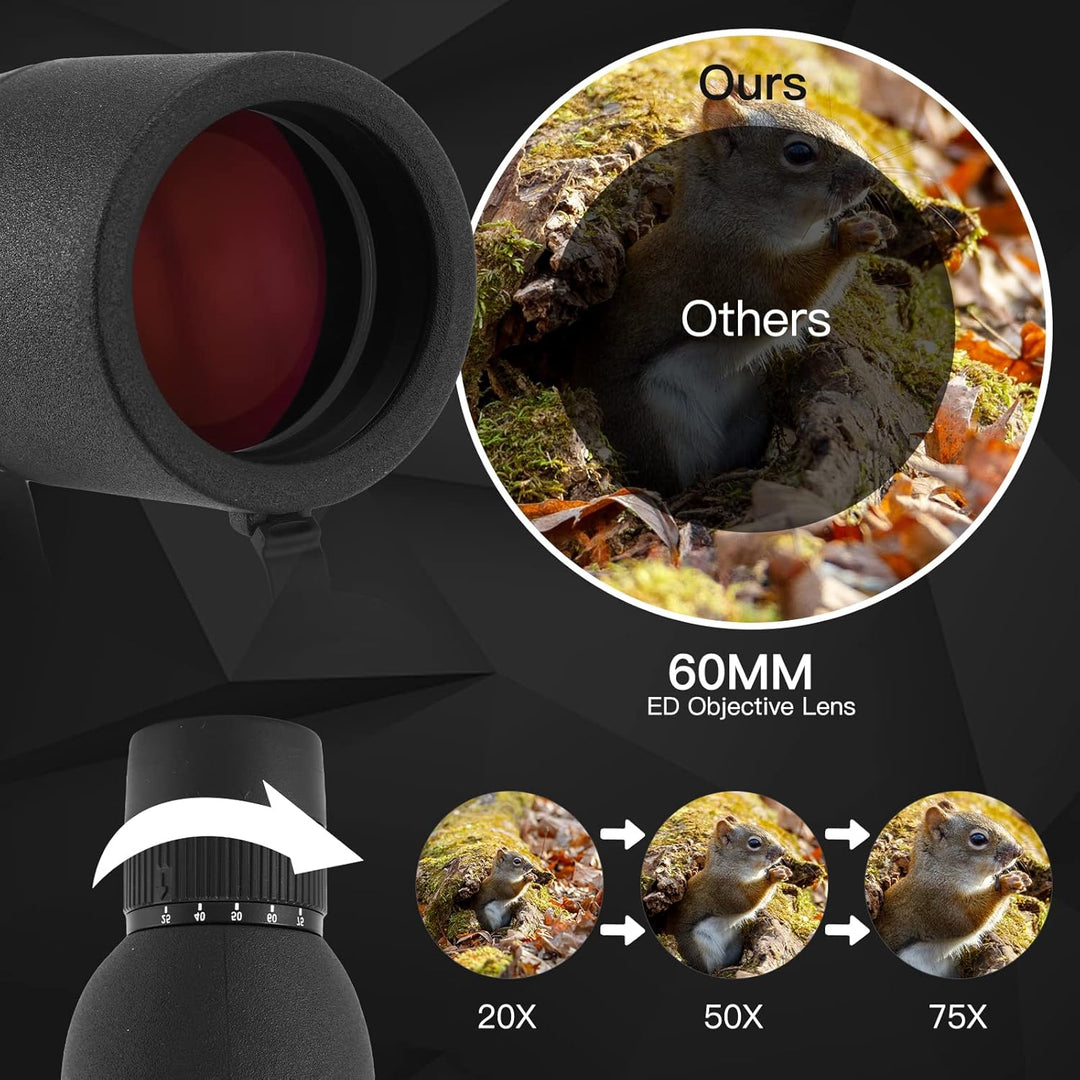 Spektiv, Dual-Fokus, leistungsstarkes Monokular für Erwachsene, 60 mm Objektiv, grosse Sicht, wasser