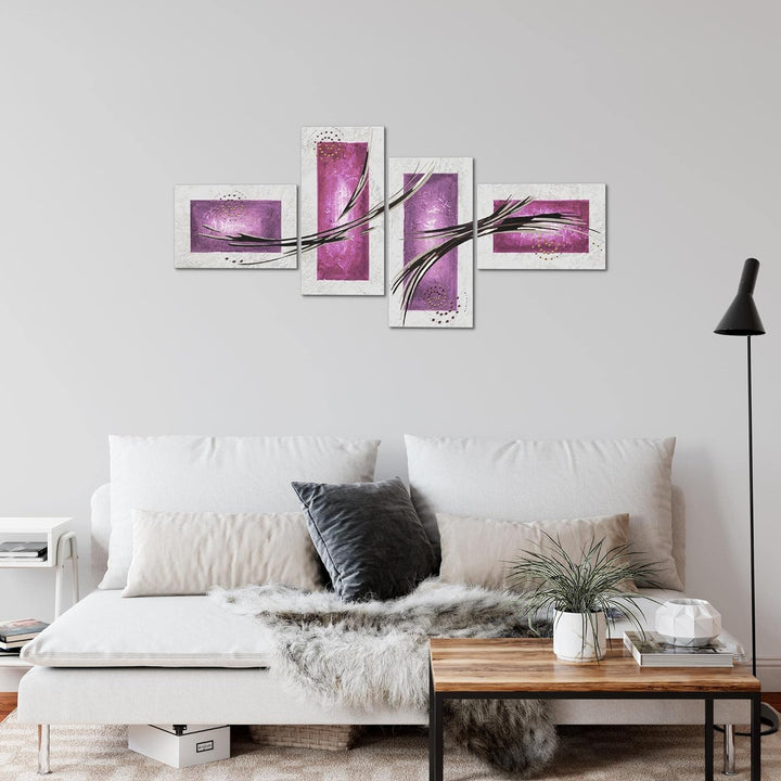 Runa Art Bild Modern Abstrakt - Made in Germany - Wandbilder Grau Lila Violett 4 Teilig 100742c 100