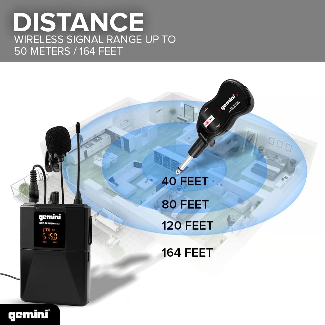 Gemini Sound Pro Audio GMU-HSL100 Plug and Sing Karaoke DJ Bluetooth Wireless UHF Band Headset/Laval