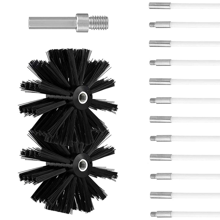 Kaminbürste Stange Set, Durchmesser 100mm, Kaminbürste enthält 9 Flexible Stangen 410mm und 2 Bürste