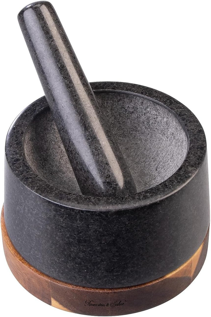Rosenstein & Söhne Mörser Küche: Set mit Mörser und Stössel aus Granit und Holz, 14 cm (Gewürz-Zerkl