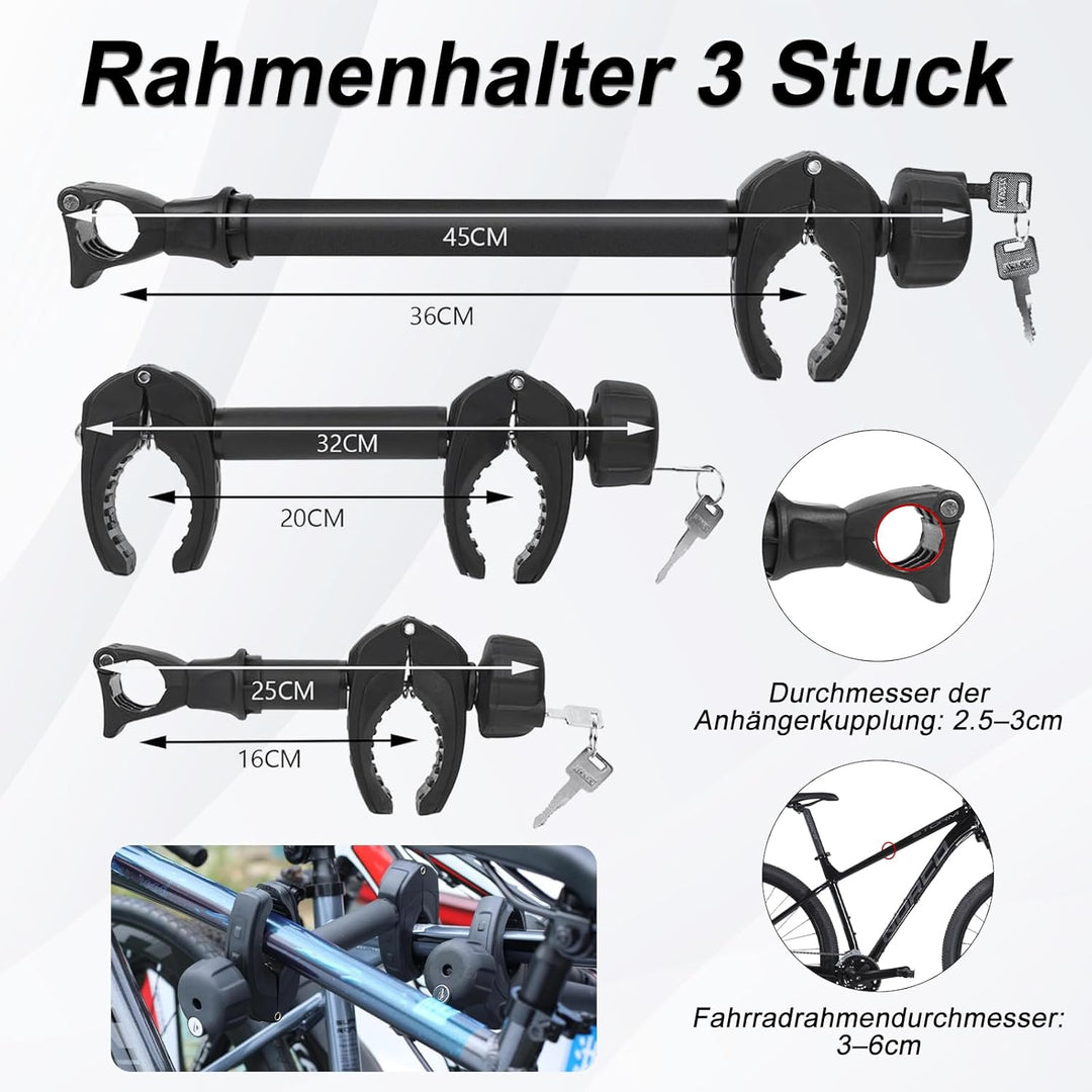 FINEW 3 Stück Rahmenhalter für Fahrradträger Anhängerkupplung, 45cm + 32cm + 25cm Universal Fahrradr