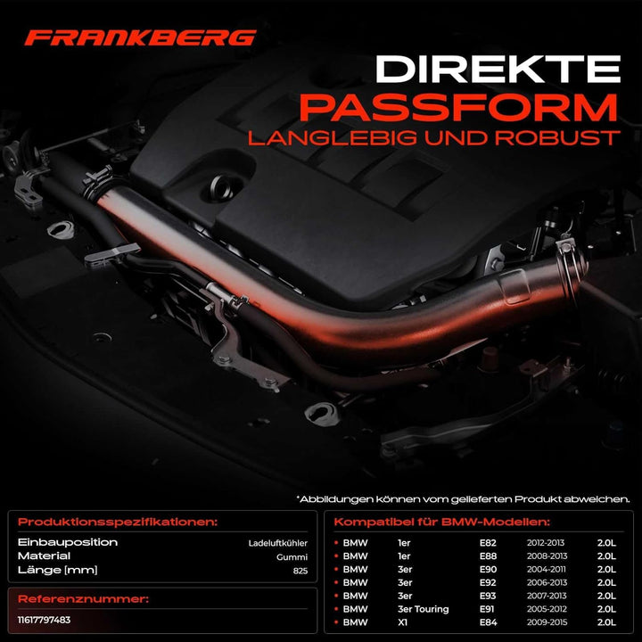 Frankberg Ladeluftschlauch Turboschlauch Kompatibel mit 1er Coupe E82 118-123 2.0L 2012-2013 3er E90