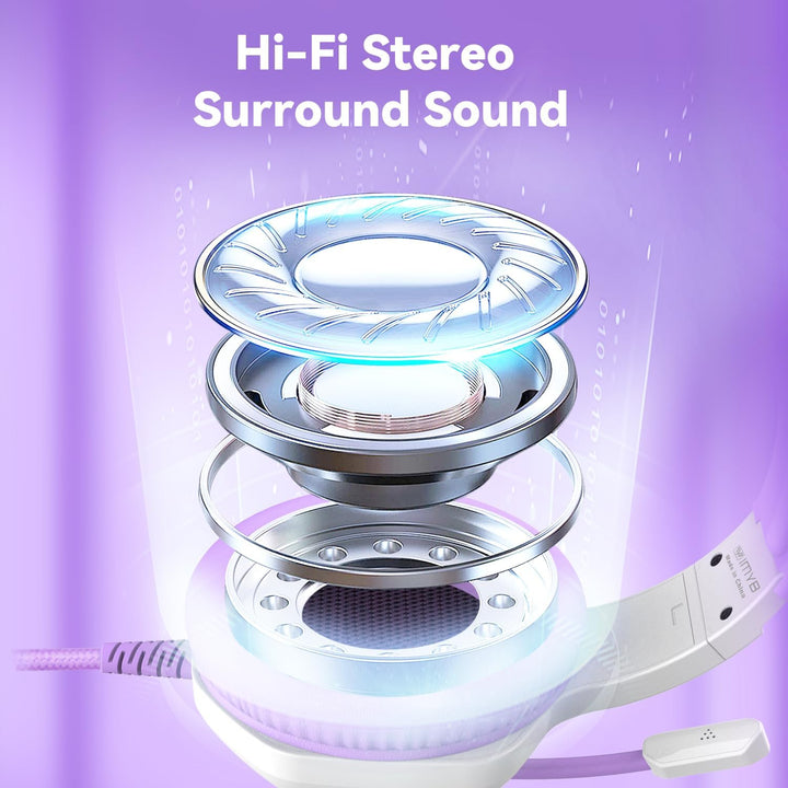 Gaming Headset mit Katzenohren abnehmbaren, RGB-Licht, Stereo Surround Noise Cancelling, Mikrofon fü