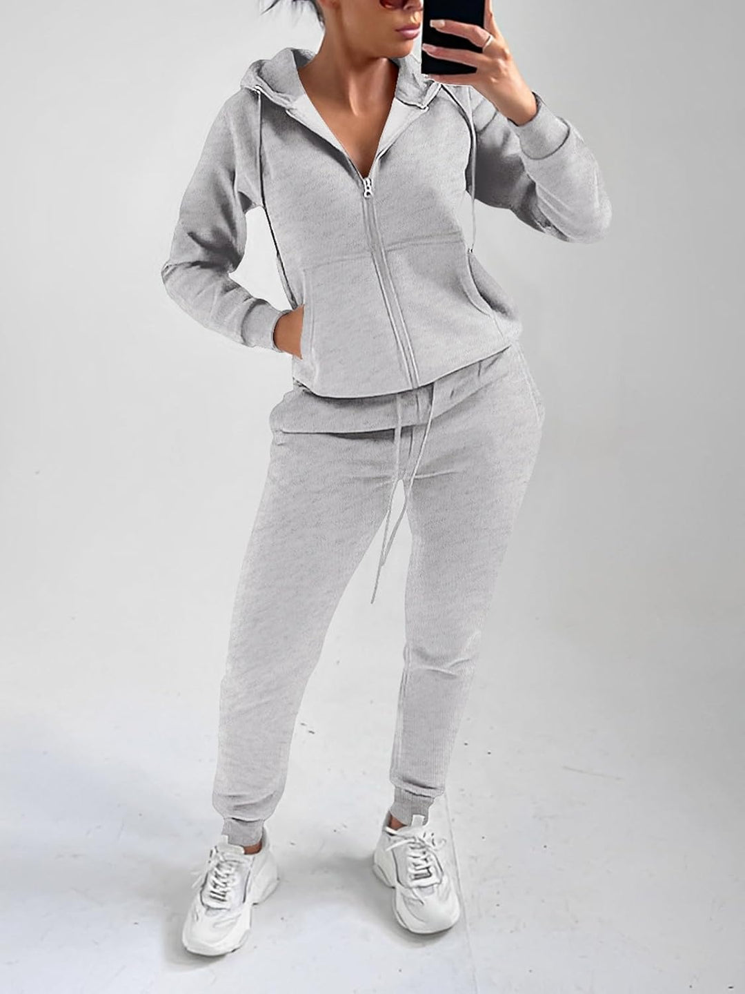 REORIA Damen Trainingsanzüge Warm Baumwolle Hausanzug Dicker Jogginganzug Set Langarmes Activewear W