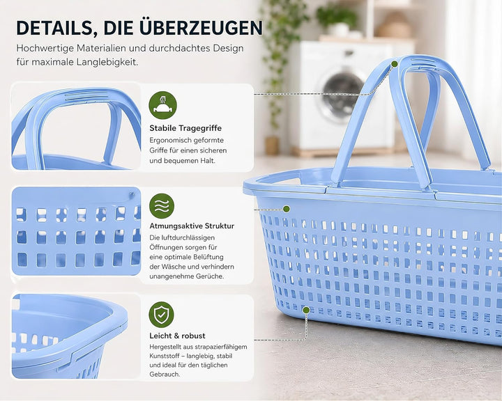 HRB Wäschekorb 35L mit Henkel – Stabiler Kunststoff Wäschekorb Anthrazit – Leicht & Robust, Luftdurc