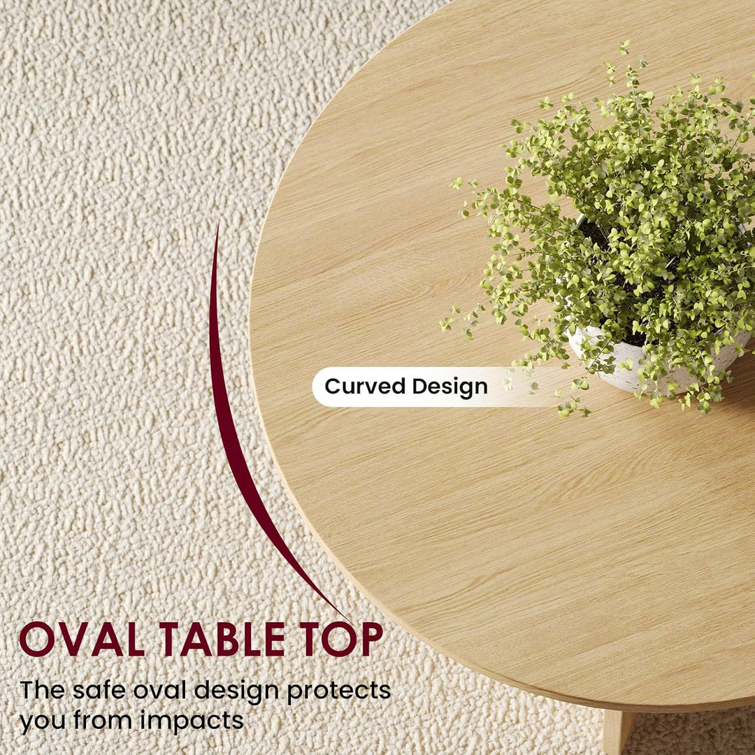YOUDENOVA Couchtisch Ovaler Beistelltisch Holz Modern Wohnzimmertisch mit Ablage Coffee Table Klein