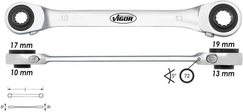 Vigor Doppel-Ratschen-Ringschlüssel, 1 Stück, V2705 Alte Version SW 17, Alte Version SW 17