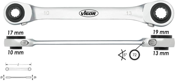 Vigor Doppel-Ratschen-Ringschlüssel, 1 Stück, V2705 Alte Version SW 17, Alte Version SW 17