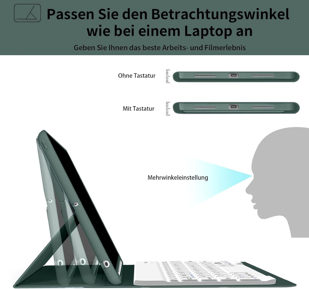 ZOYU Hülle mit Tastatur für iPad 9. Generation 2021/iPad 8. Generation 2020/iPad 7. Generation 2019,