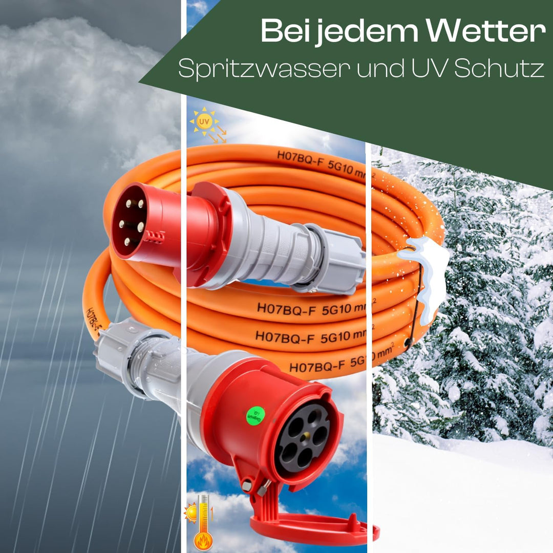 CEE Starkstromkabel Verlängerungskabel 63A 400V Pur Leitung H07BQ-F 5g10 5x10 mm² Aussenbereich IP44