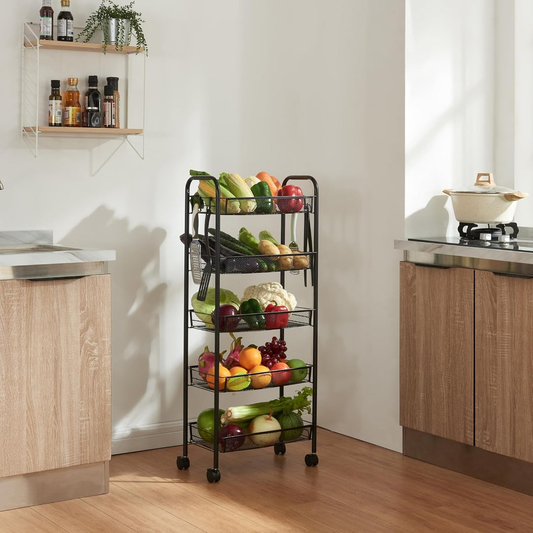 [en.casa] Rollwagen Tromsø Beistellwagen mit 5 Ebenen mehrlagiges Küchenregal mit Rädern Servierwage
