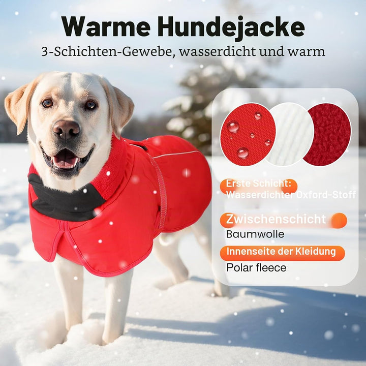 Warme Hundemäntel, wasserdichte Reflektierende Hundejacke, Winddichter Wintermantel mit Hohem Kragen