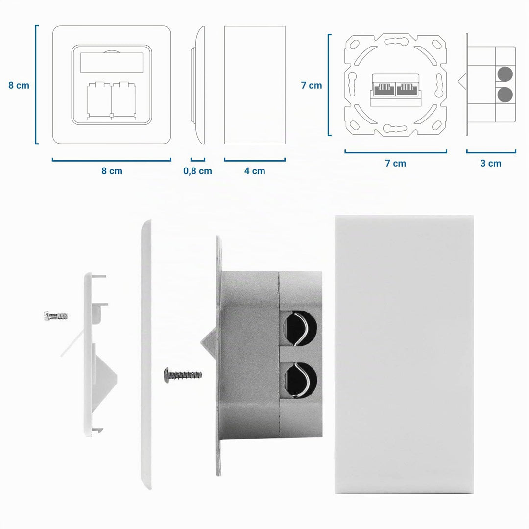 deleyCON 10x CAT6 Universal Netzwerkdose - 2x RJ45 Port - Geschirmt - Aufputz oder Unterputz - 1 Gig