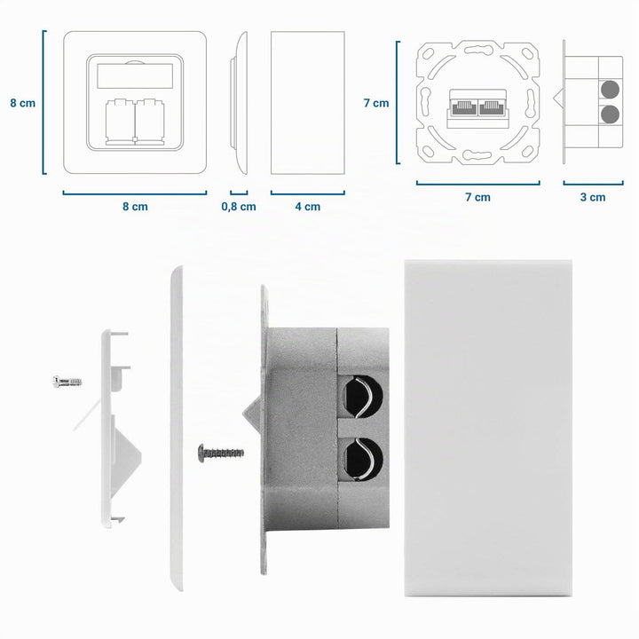 deleyCON 10x CAT6 Universal Netzwerkdose - 2x RJ45 Port - Geschirmt - Aufputz oder Unterputz - 1 Gig