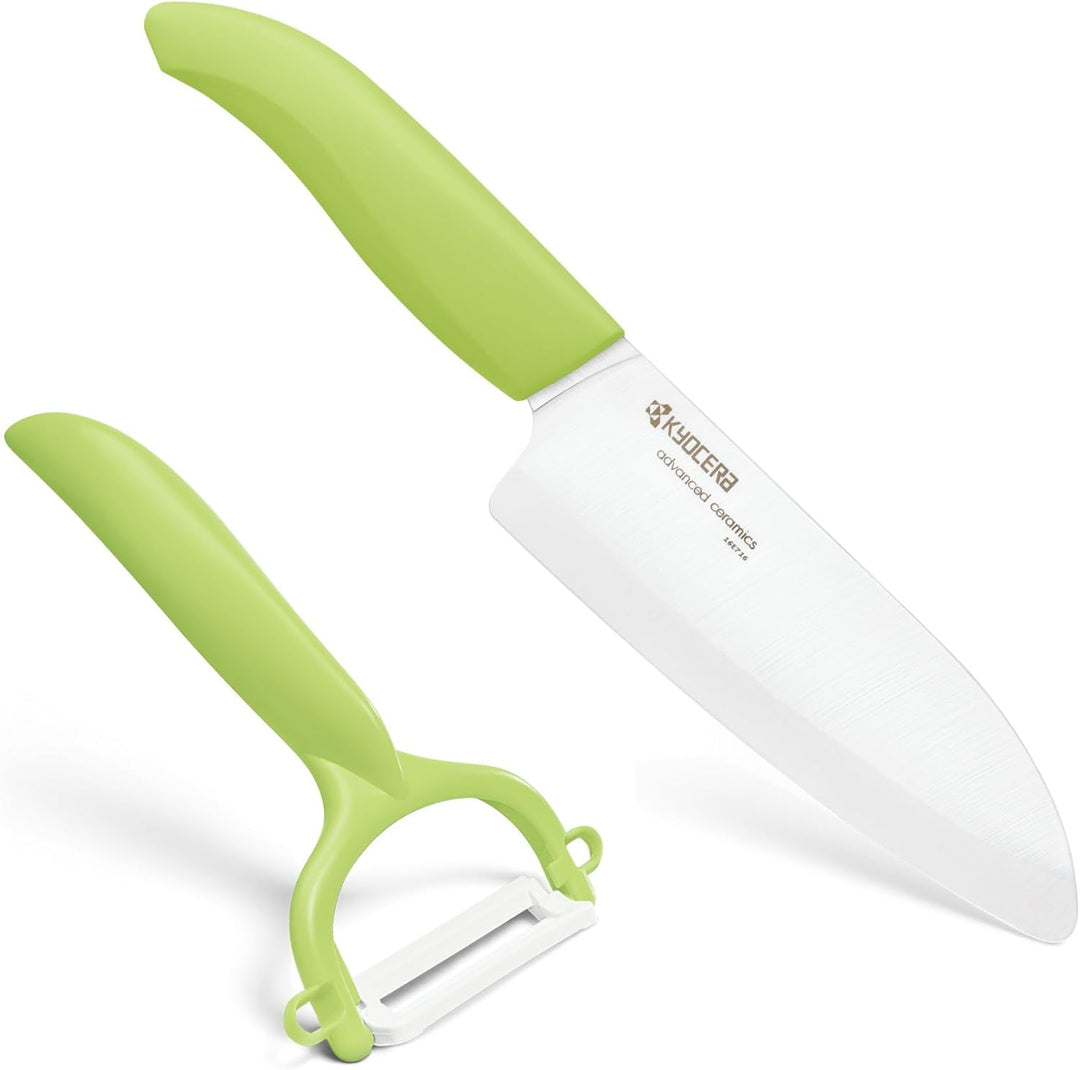 Kyocera Cut&Peel Set, Santokumesser (Klinge: 14 cm) mit Sparschäler, grüner Griff Grün Cut & Peel Se