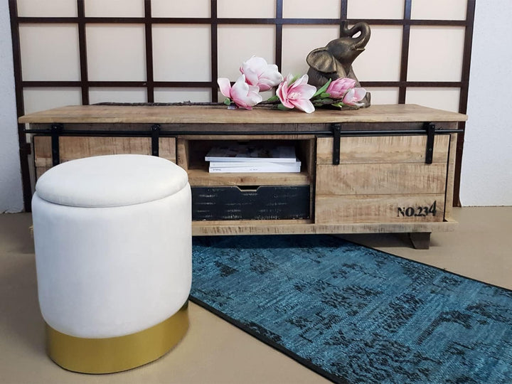 casamia Samthocker mit Stauraum Ø 31 H 38 cm Deko Hocker Samt Verlour Hocker Gold Hocker Schminktisc
