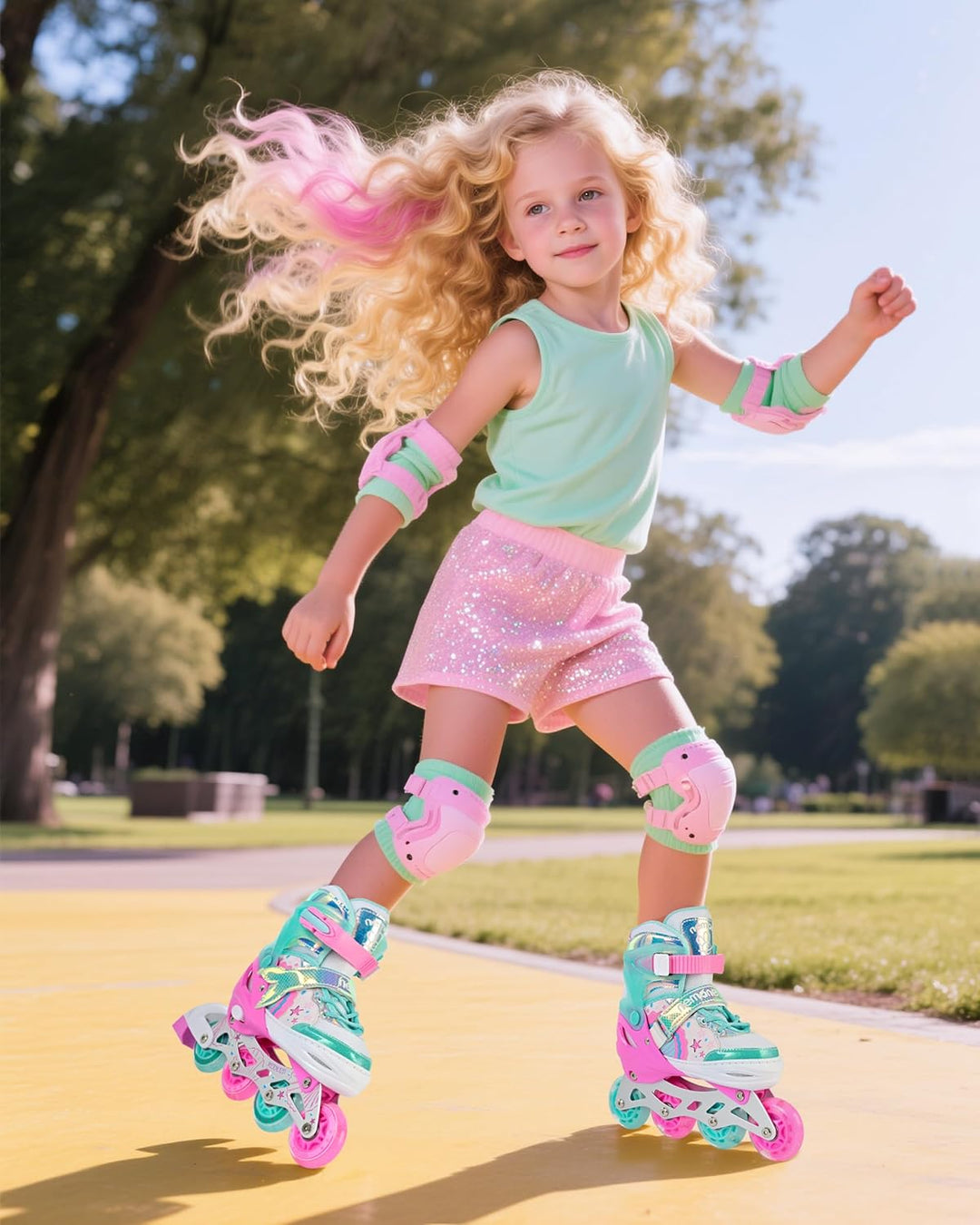 NEMONE Inliner für Mädchen Kinder 4 Grössen Verstellbar Blau Violett Inliner für Kinder Drinnen Drau