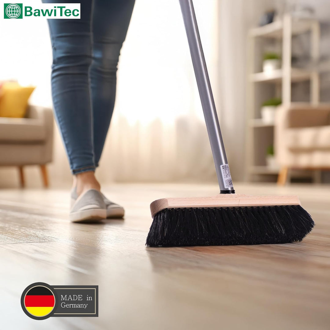 BawiTec Qualitäts Rosshaarbesen mit sehr weichen Borsten Zimmerbesen mit Teleskopstiel max. 200cm La