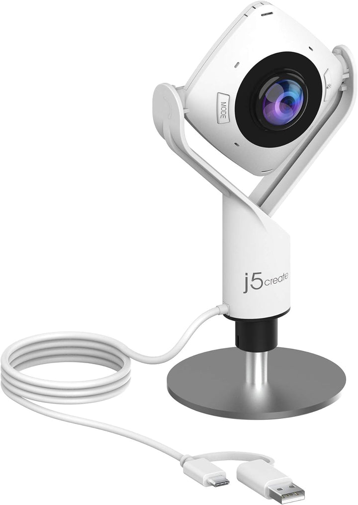 j5create 360-Grad Webcam - 1080P HD-Videokonferenzkamera mit eingebautem High-Fidelity Mikrofon, USB