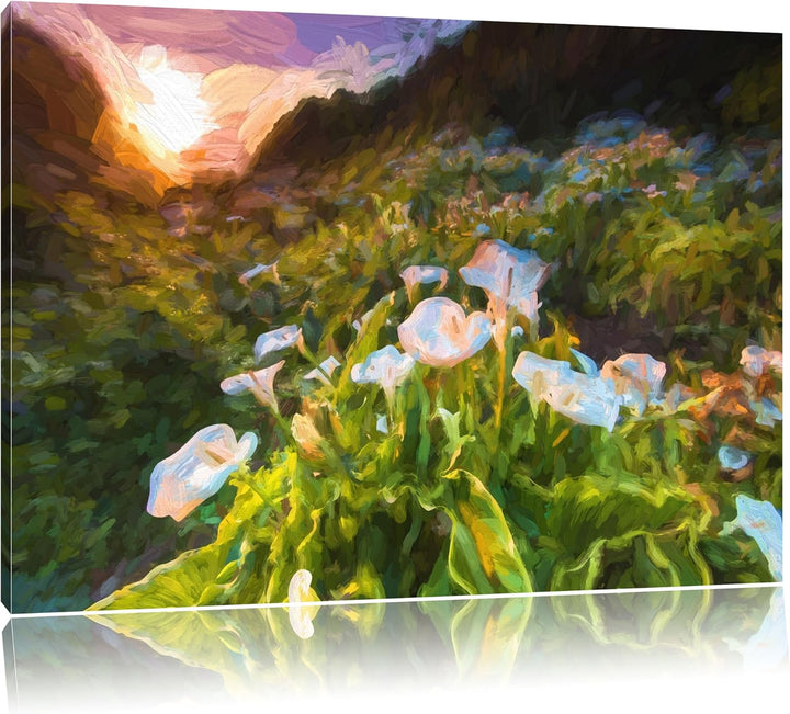 Pixxprint Blumenwiese in den Bergen als Leinwandbild/Grösse: 100x70 cm/Wandbild/Kunstdruck/fertig be