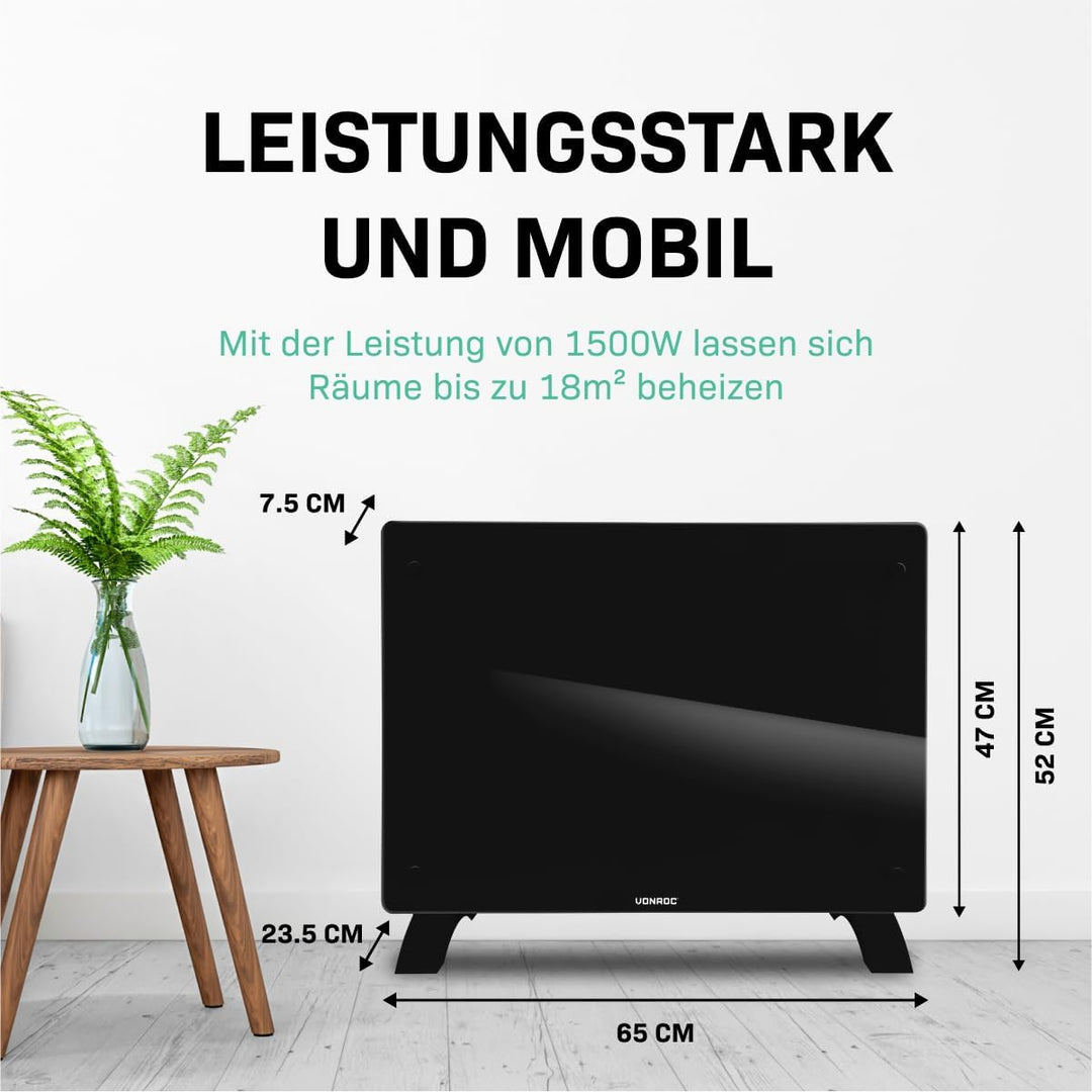 VONROC Elektroheizung, Konvektor-Heizung - Energiesparende elektrische Heizung bis 18m2 - Wand-/Bode