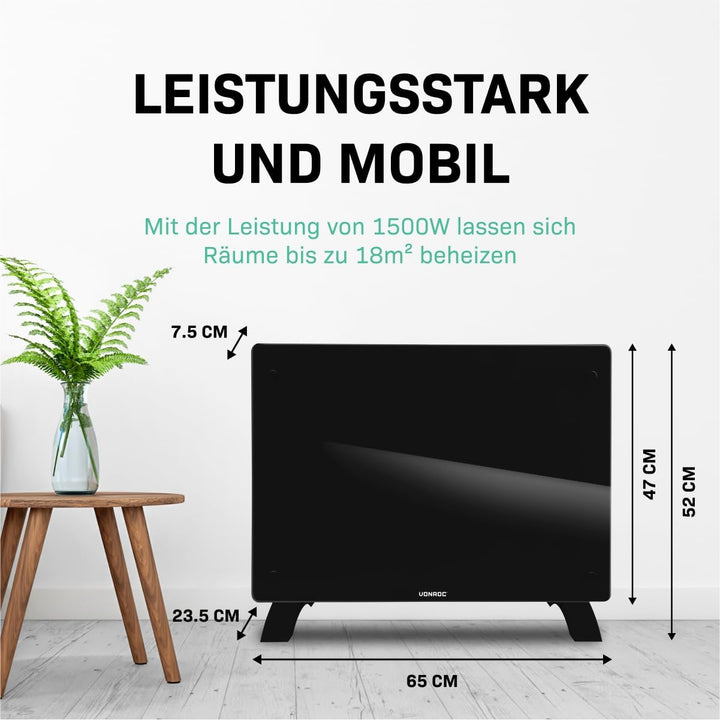 VONROC Elektroheizung, Konvektor-Heizung - Energiesparende elektrische Heizung bis 18m2 - Wand-/Bode