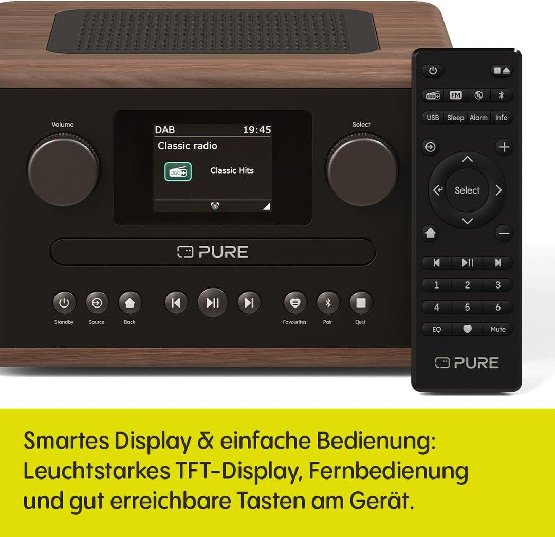 Pure Classic C-D4 – DAB+ & UKW Radio mit CD-Player, Netzbetrieb, Bluetooth 5.3, USB & AUX, Farbdispl