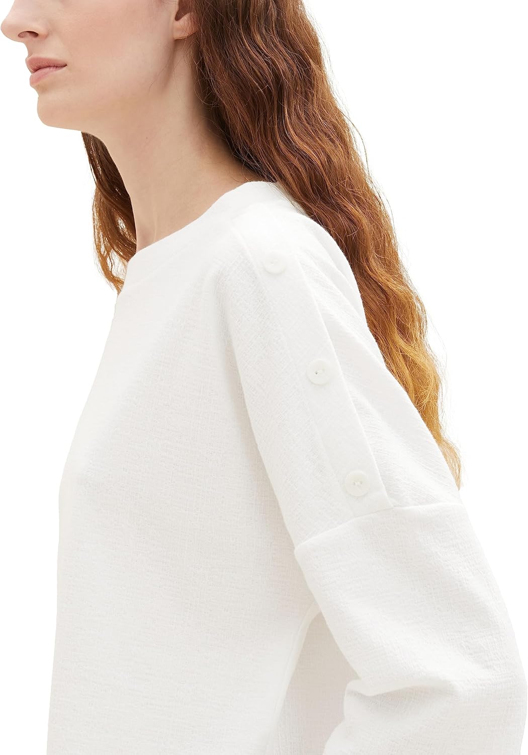 TOM TAILOR Damen Loose Fit Sweatshirt mit Knöpfen XL 10315 - Whisper White, XL 10315 - Whisper White