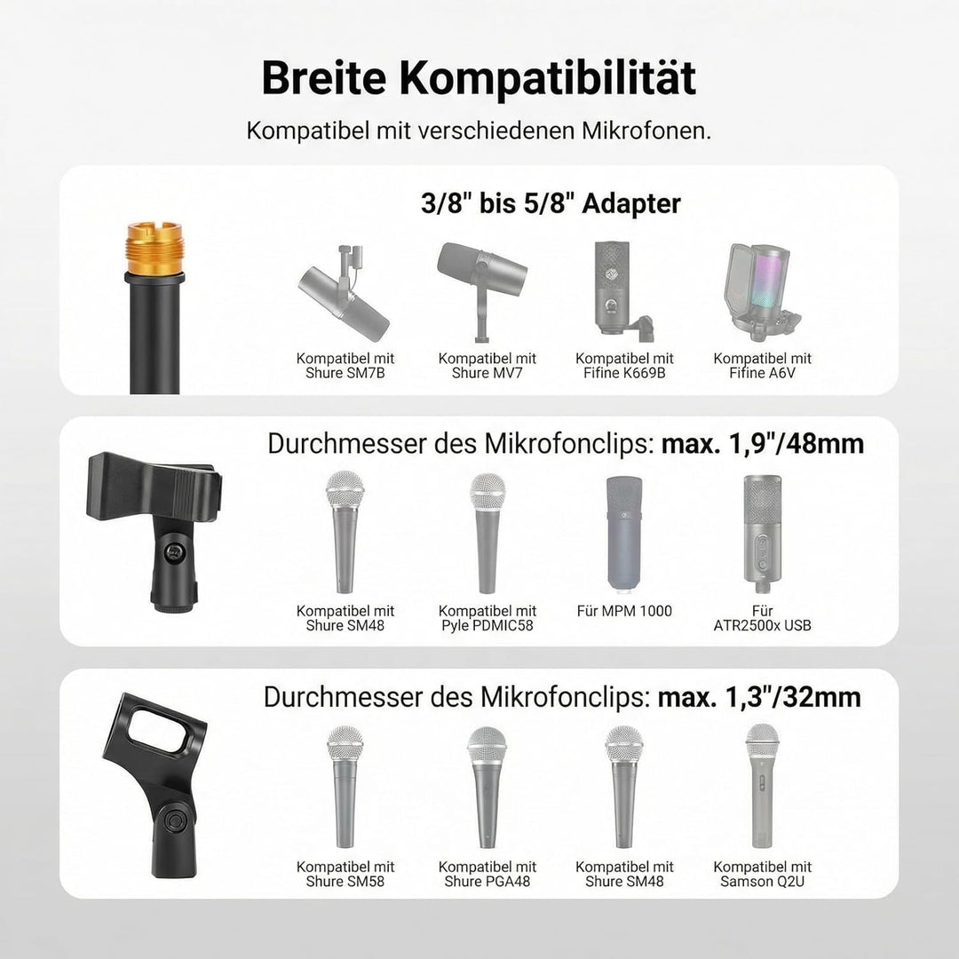 NEEWER Microphone Stand, Mikrofonständer Stativ mit Boom Arm, robuster verstellbarer Ständer und Arm