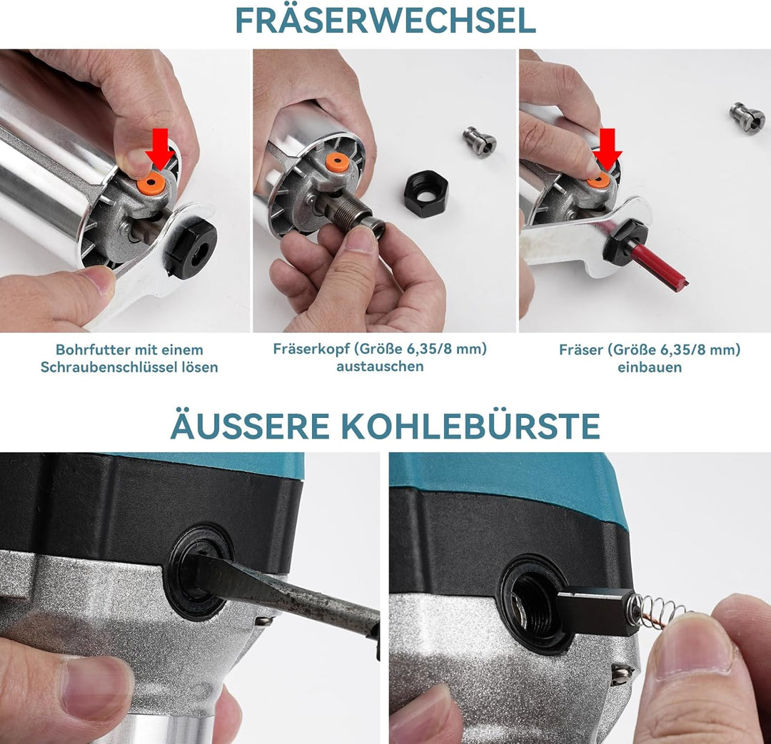 800W Holzfräse Oberfräse, Einhandfräse Oberfräsen Trimmer, 6 Geschwindigkeit 5000-30000RPM Kantenfrä