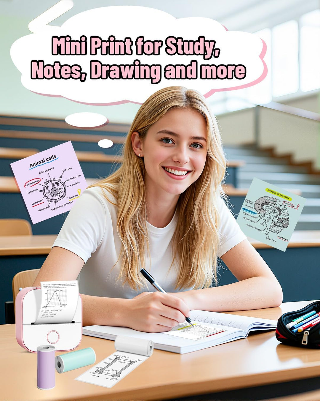 Phomemo Mini Etikettendrucker,T02 Sticker Fotodrucker für Smartphone,Handy Thermodrucker klein mit 3