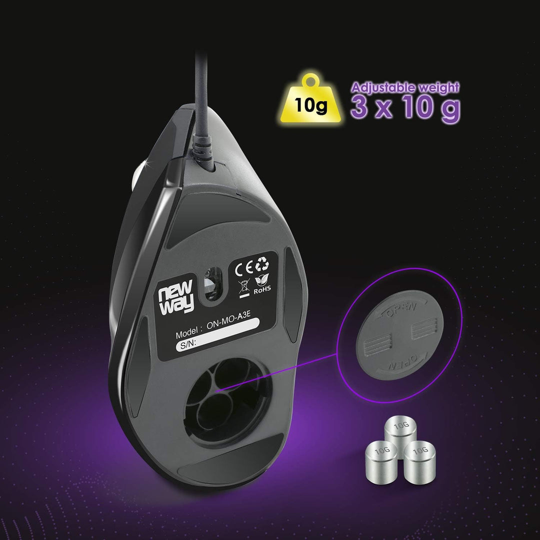 NEWWAY – Vertikale und Ergonomische Maus A3E - 3200 DPI - USB-Kabel - Verstellbares Gewicht Kabelgeb