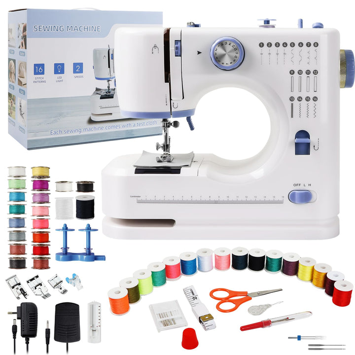 Nähmaschine für Anfänger und Kinder, Qoosea 16 Stichmuster Overlock Nähmaschine Einfach zu Bedienen,