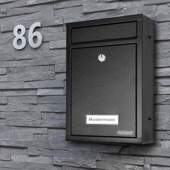 MONZANA® 6X Briefkasten Schwarz inkl. 2 Schlüssel Namensschild abschliessbar Mailbox Briefkastenanla