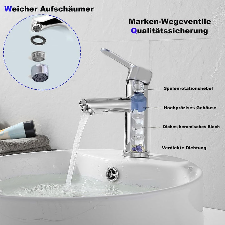 Waschtisch- und Badezimmerarmaturen aus Edelstahl, warm und kalt, mit geräuschloser Wassereinsparung