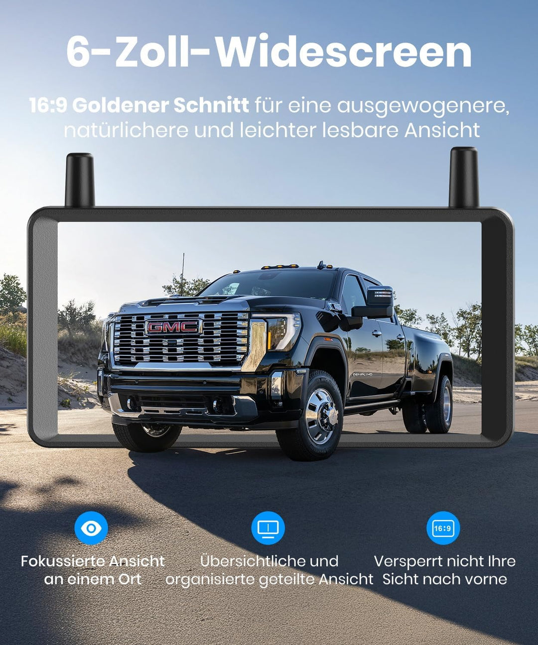 AUTO-VOX Dual Rückfahrkamera Kabellose Solar : 6" 16:9-HD Display, Zwei Antennen Starkes Signal, Spl