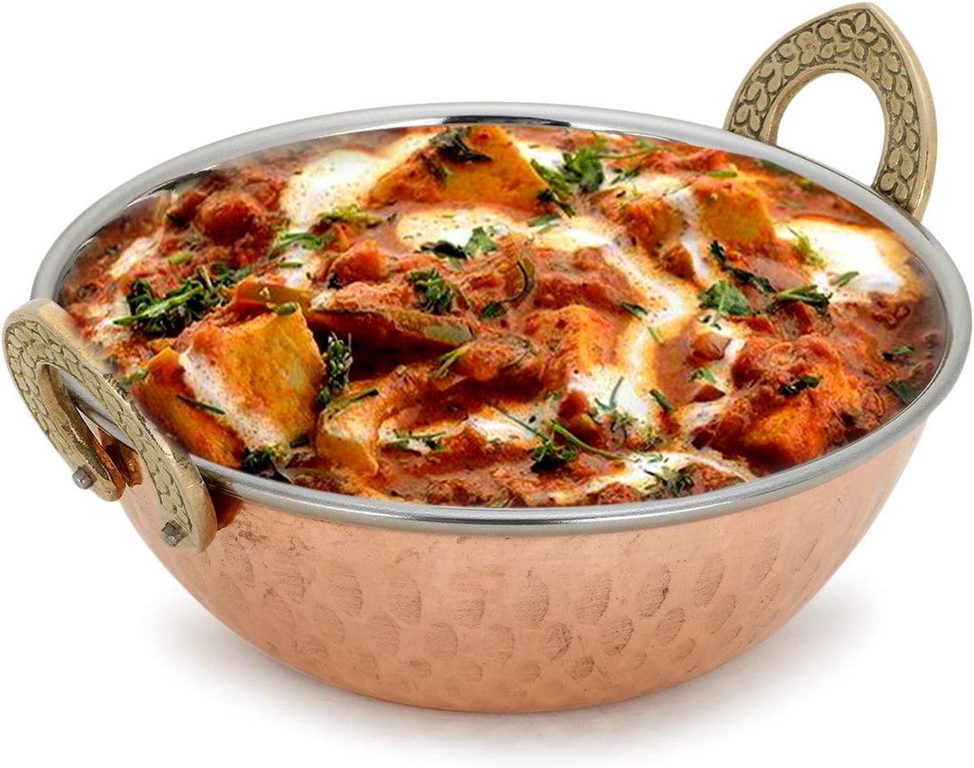 Zap Impex Servierschale Indisches Geschirr Edelstahl Kupfer Servierplatte Karahi, Serviergeschirr fü