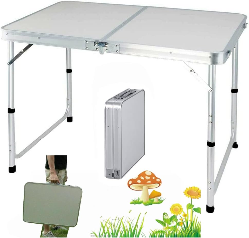 Lucn Tragbarer Klapptisch für drinnen und draussen, Aluminium, 120 x 60 x 70/62/55 cm (höhenverstell
