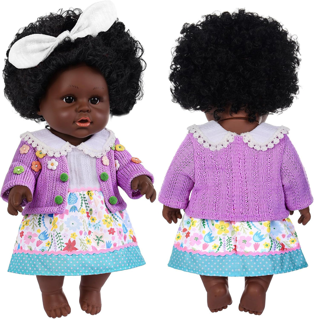 40 cm / 12 Zoll Schwarze Baby-Entchen mit Spielzeug-Hasen Zubehörset - afroamerikanische Baby-Entche