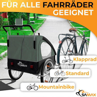 SAMAX Fahrradanhänger Jogger 2in1 Kinderanhänger Kinderfahrradanhänger Transportwagen gefederte Hint