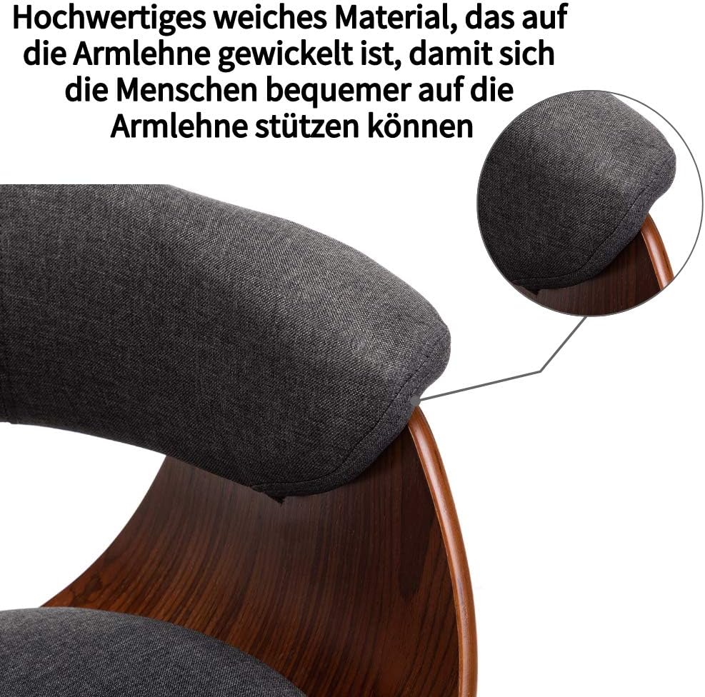 Mingone Esszimmerstühle Holz Küchenstühle Retro Polsterstuhl mit Armlehnen Design Stuhl Linen Stoff