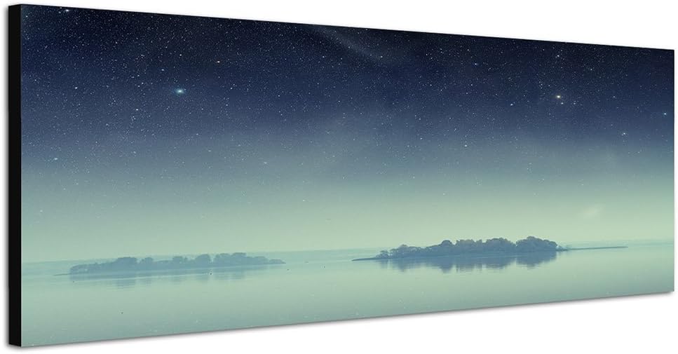 Paul Sinus Art Panoramabild auf Leinwand und Keilrahmen 150x50cm Meer Inseln Nacht Sterne