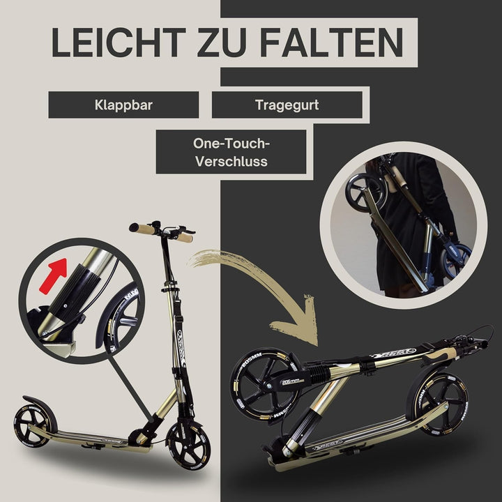 Best Sporting High End Scooter Erwachsene I klappbarer Roller mit Ständer, Handbremse, Klingel und T