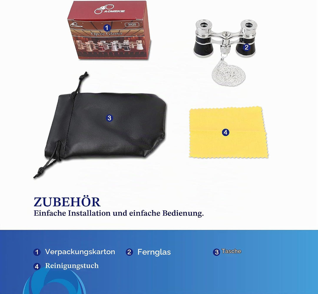 AOMEKIE Opernglas Theaterglas 3er Vergrösserung Mini Klein Kompakt Feldstecher Fernglas mit Kette fü