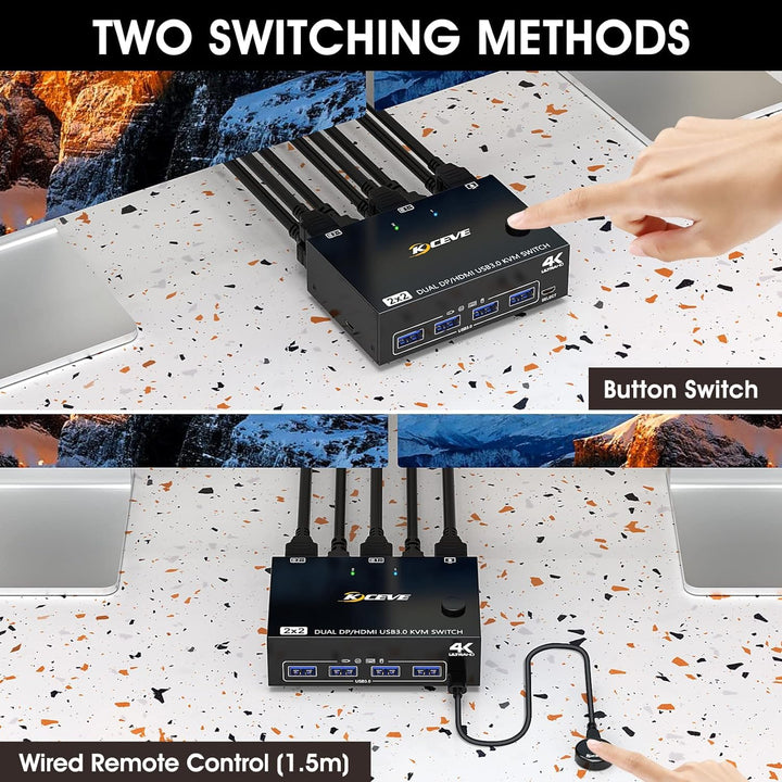 Dual Monitor KVM Switch Displayport HDMI, Camgeet KVM Switch 2 PC 2 Monitore, KVM Switches Displaypo