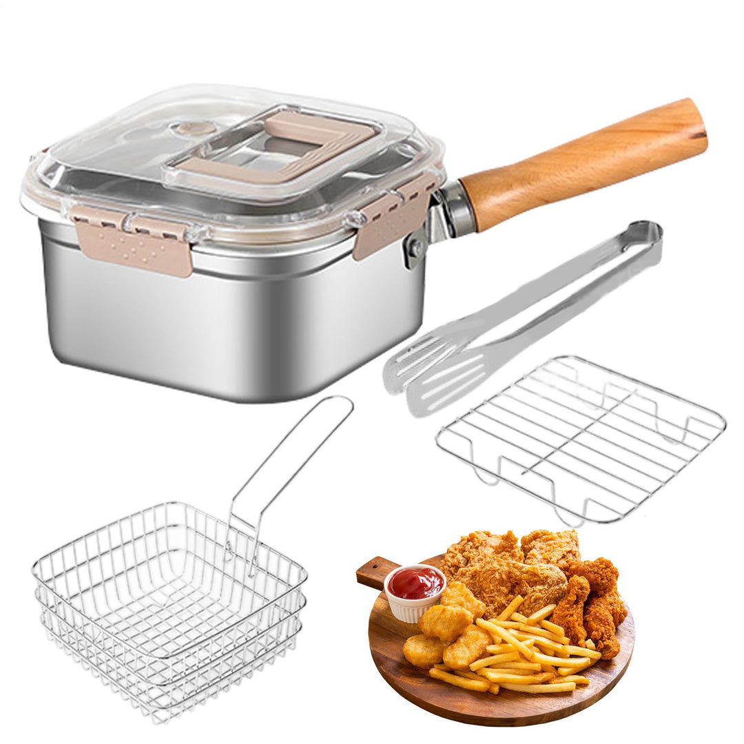 Fritteuse Mit Korb - Multifunktionale Bratpfanne,Spritzgeschützte Edelstahl Fritteuse Set Für Pommes