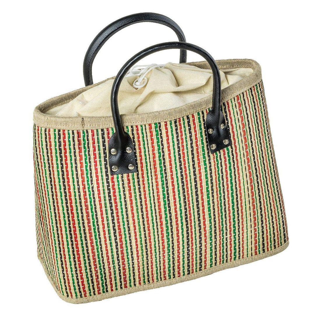 LaFiore24 Einkaufstasche Shopper Henkeltasche Korb Handtasche Allzwecktasche Mehrfarbig Gestreift, M